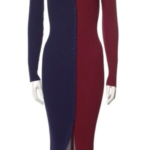 STAUD Two-Tone Long Sleeve Dress in Blue and Burgundy